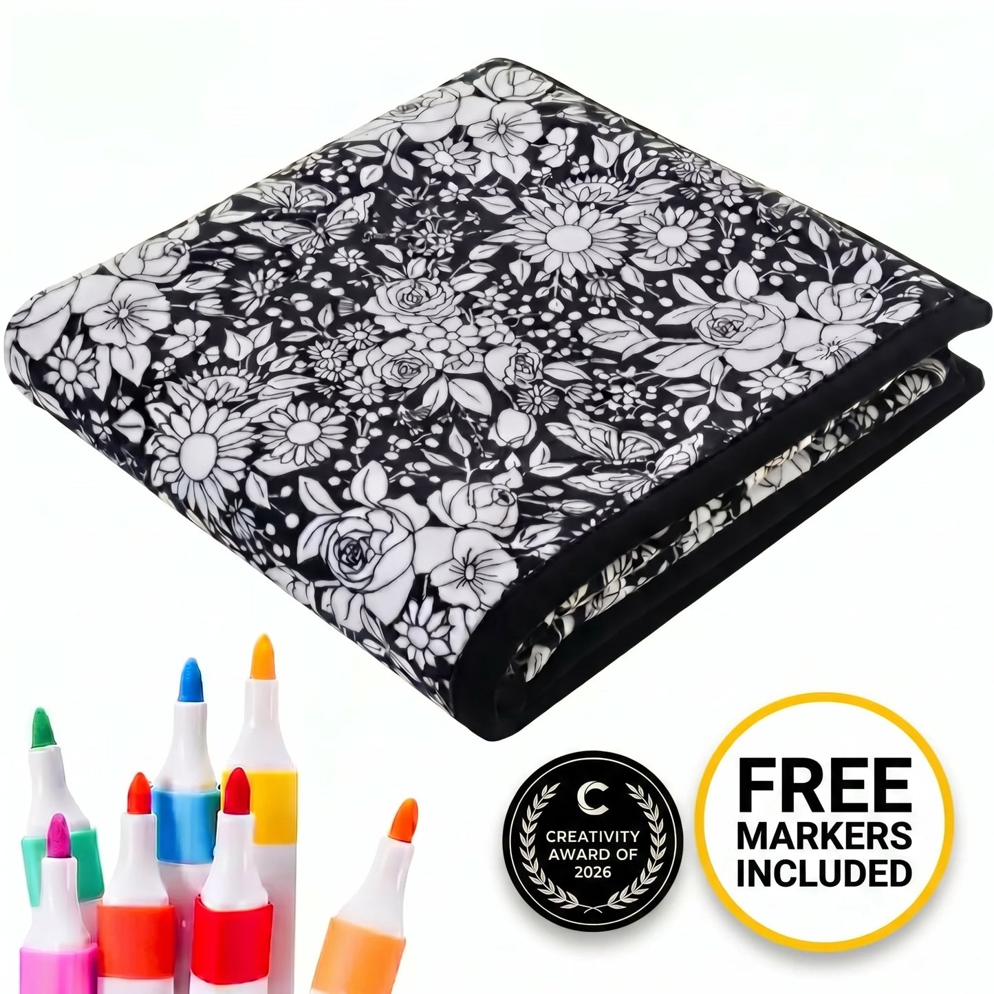 🌸 Kids Color & Wash Floral Coloring Blanket — Free Markers Included!
