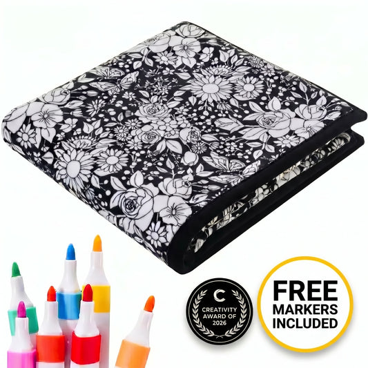 🌸 Kids Color & Wash Floral Coloring Blanket — Free Markers Included!
