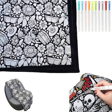 🌸 Kids Color & Wash Floral Coloring Blanket — Free Markers Included!