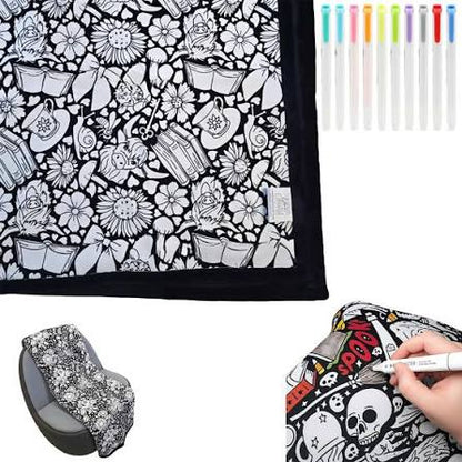 🌸 Kids Color & Wash Floral Coloring Blanket — Free Markers Included!