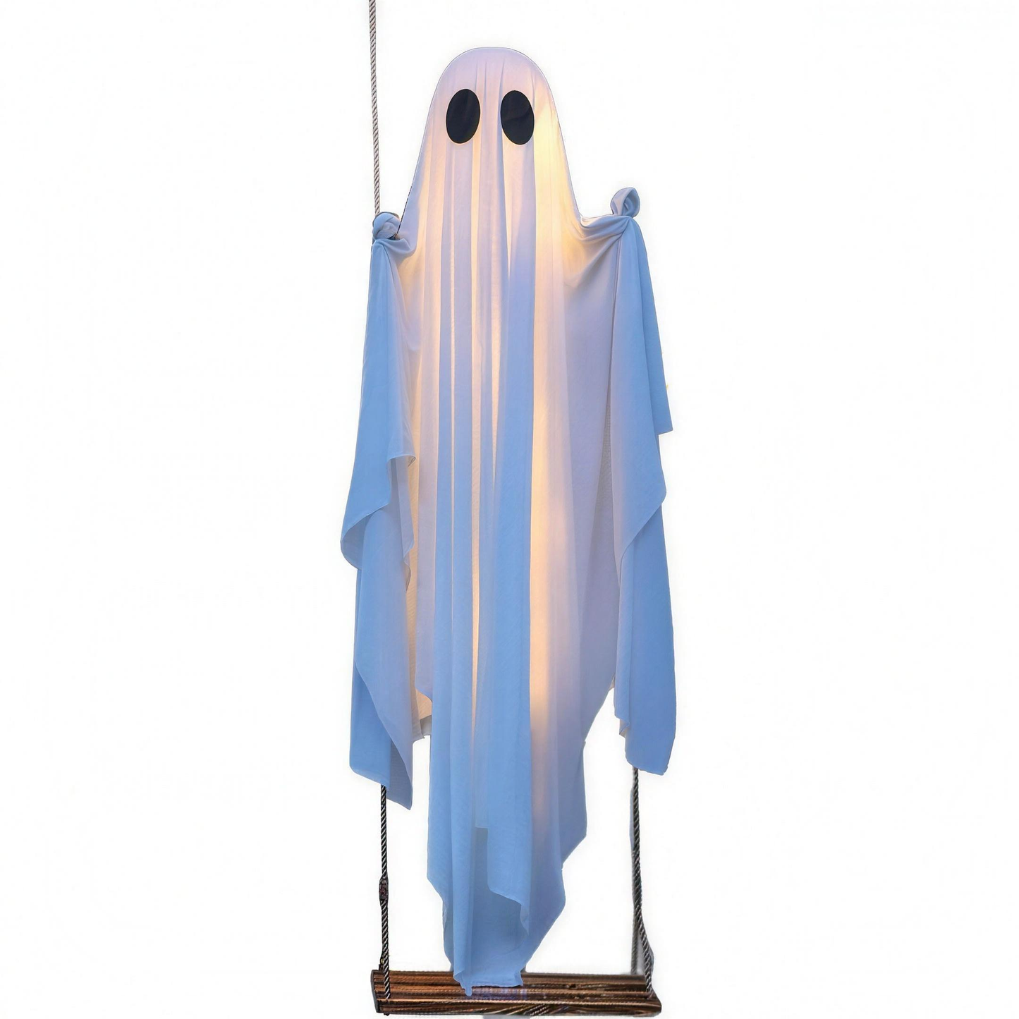 Large LED skeleton ghost decoration lit up at night